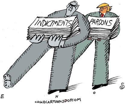Political cartoon U.S. Trump Russia Robert Mueller indictment