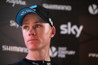 A focused Chris Froome during the Team Sky rest day 2 press conference