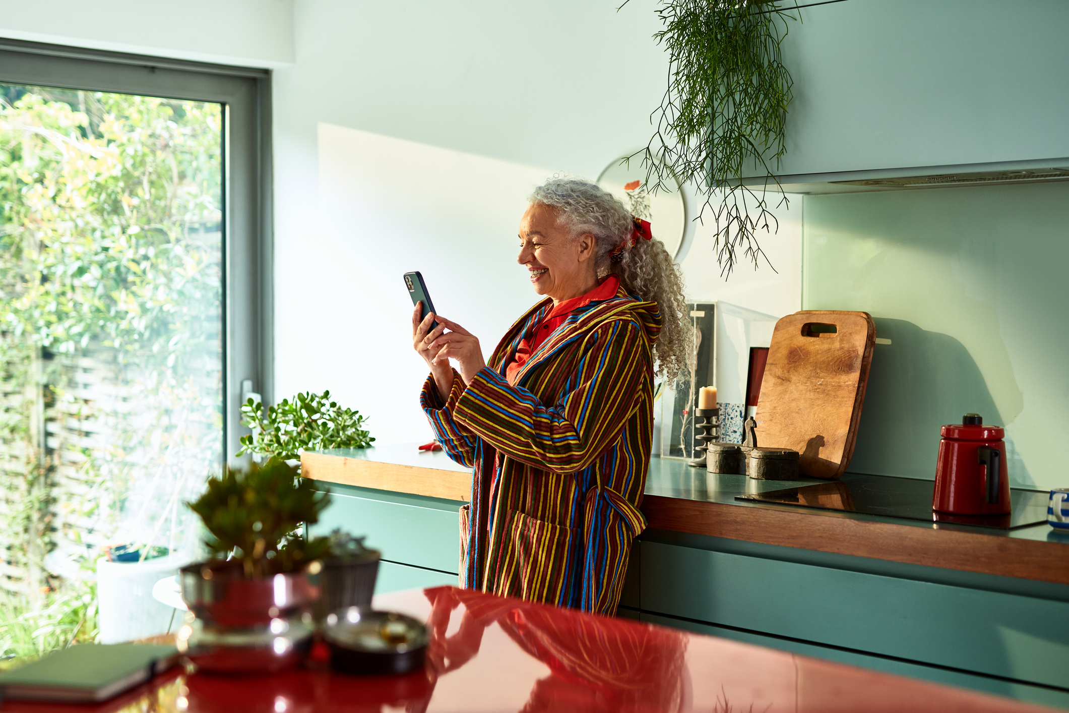 Smiling woman speaking on video call
