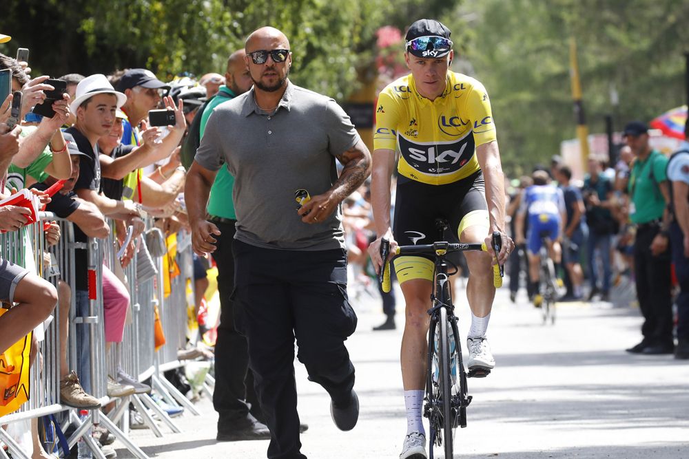 Chris Froome (Team Sky) heads to the start line