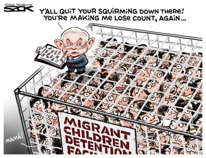 Political cartoon US immigration ICE migrant children Jeff Sessions