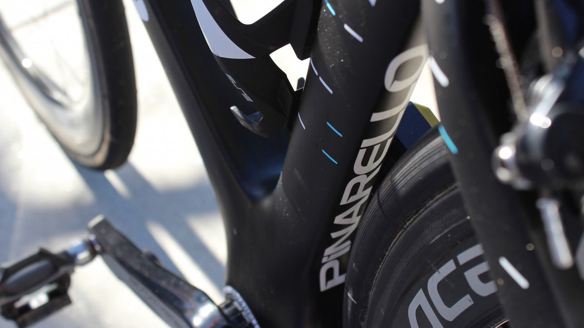 Pinarello decals feature on the rear of the seattube