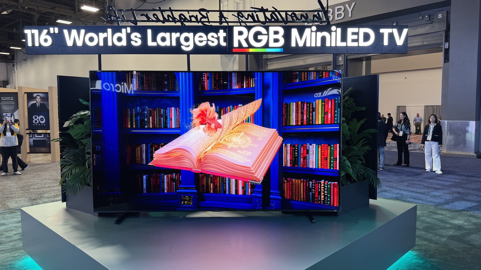 The Hisense 116UXS 116-inch RGB Mini LED TV, pictured on a stand at CES 2026