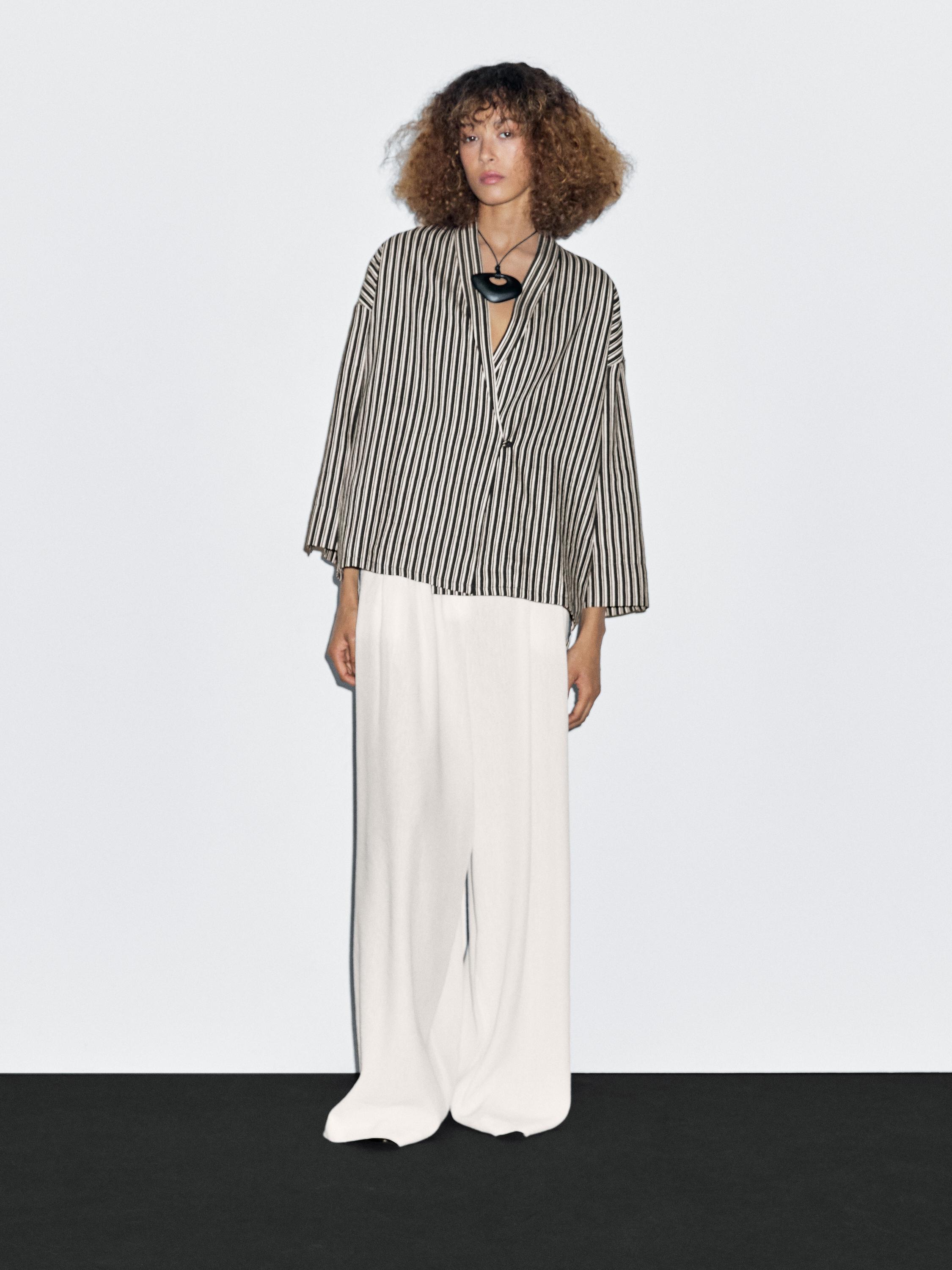 Massimo Dutti, Striped Cotton Blend Kimono