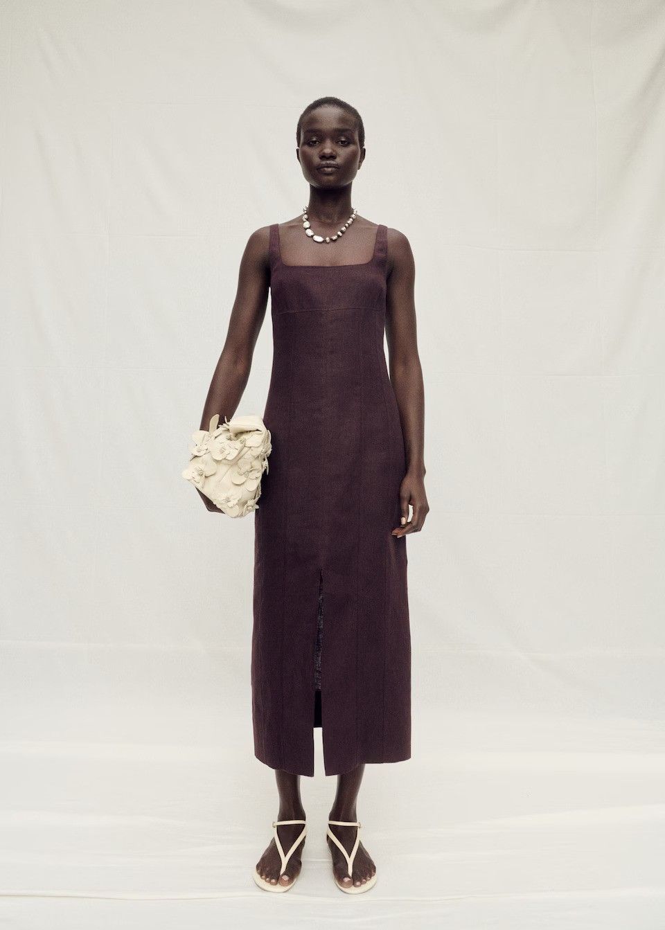 MANGO, Linen Midi-Dress With Front Opening