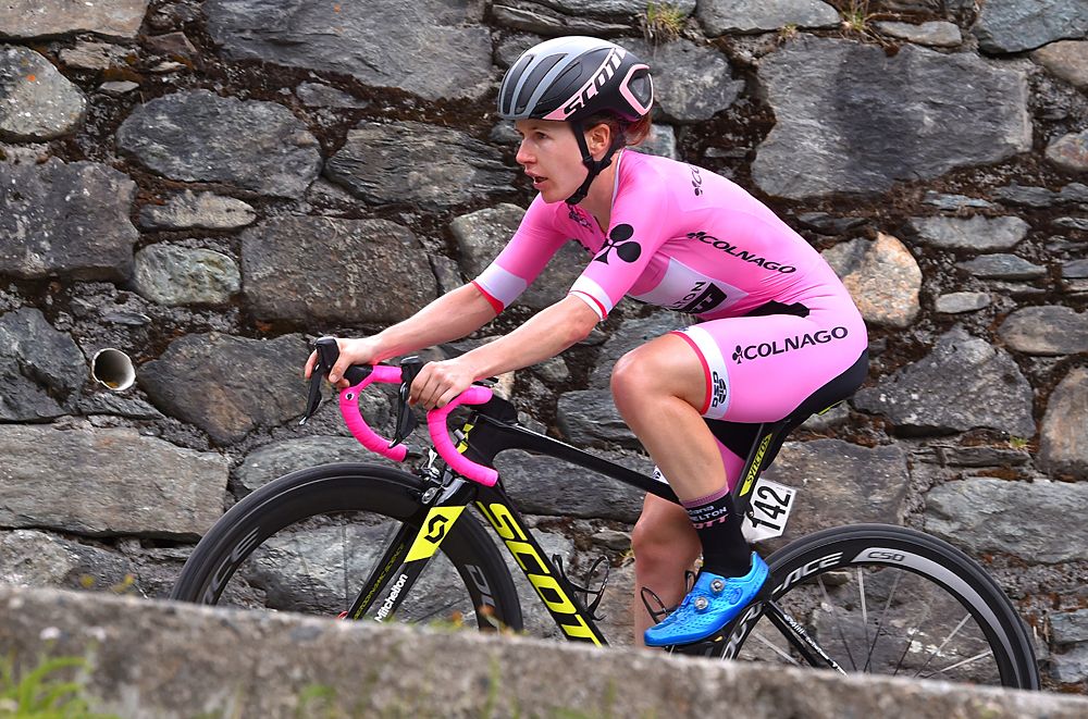 Amanda Spratt (Mitchelton-Scott) wore the pink jersey after winning stage 6