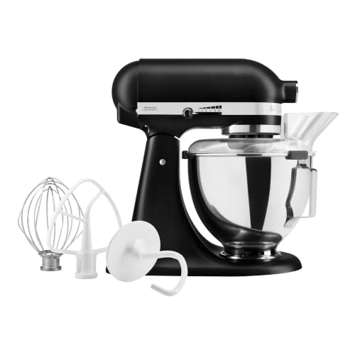 Kitchenaid Tilt-Head Stand Mixer, 4.3l Stainless Steel Bowl, Full Metal Construction, Planetary Mixing Action, 10 Speeds, Pouring Shield, Whisk, Flat Beater &amp;amp; Dough Hook, Matte Black