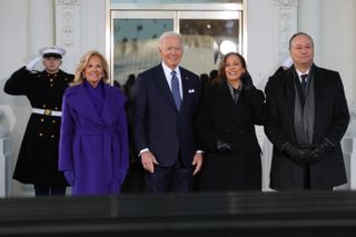 Jill Biden, Joe Biden, Kamala Harris, and Doug Elmhoff at the White House