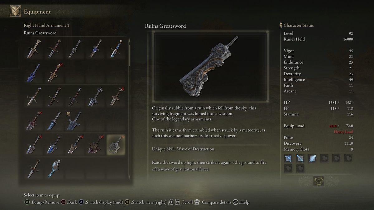 ruins greatsword lore
