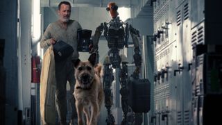 Tom Hanks, the robot Jeff, and the dog Goodyear in 'Finch'.