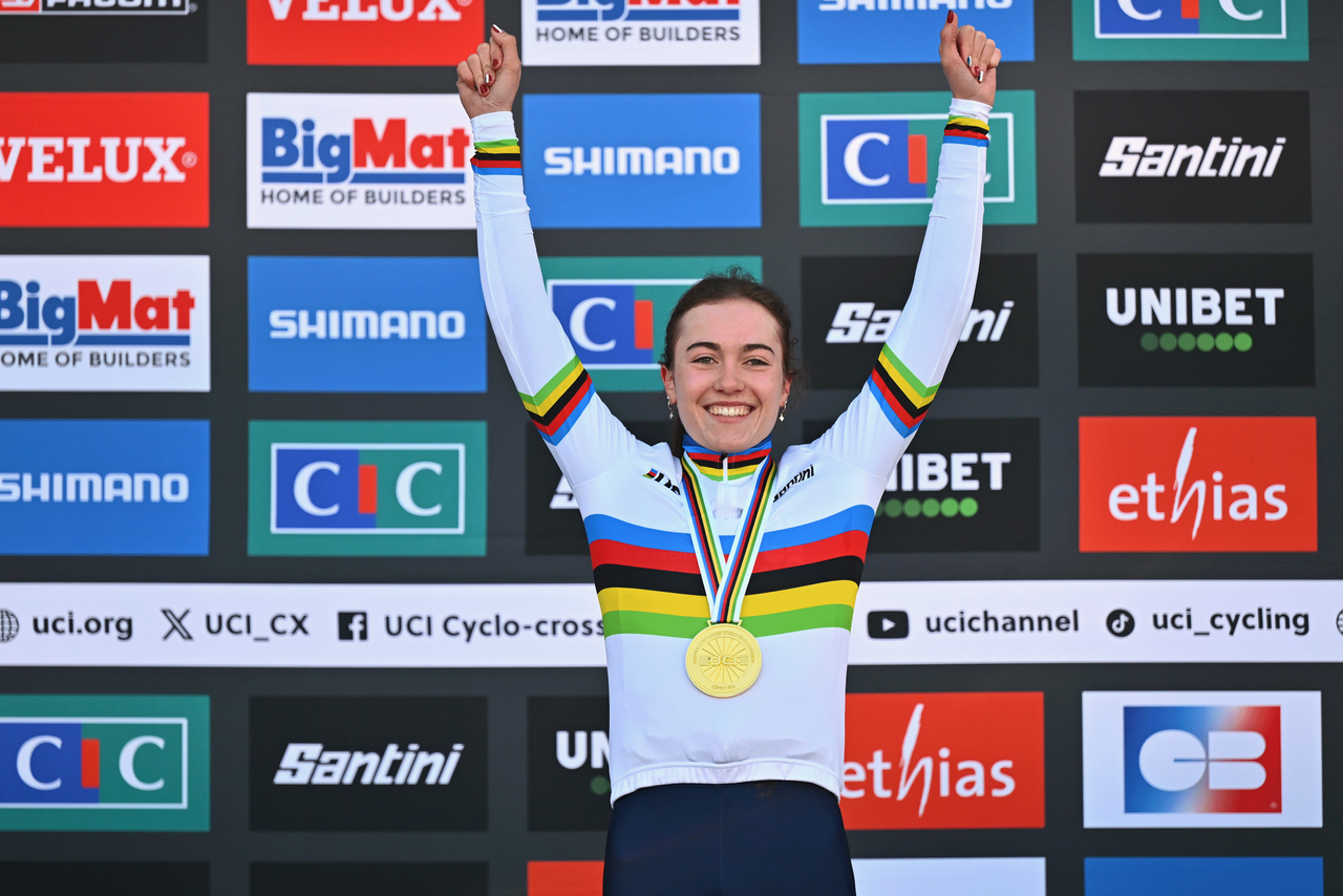 Revol celebrates in the rainbow jersey