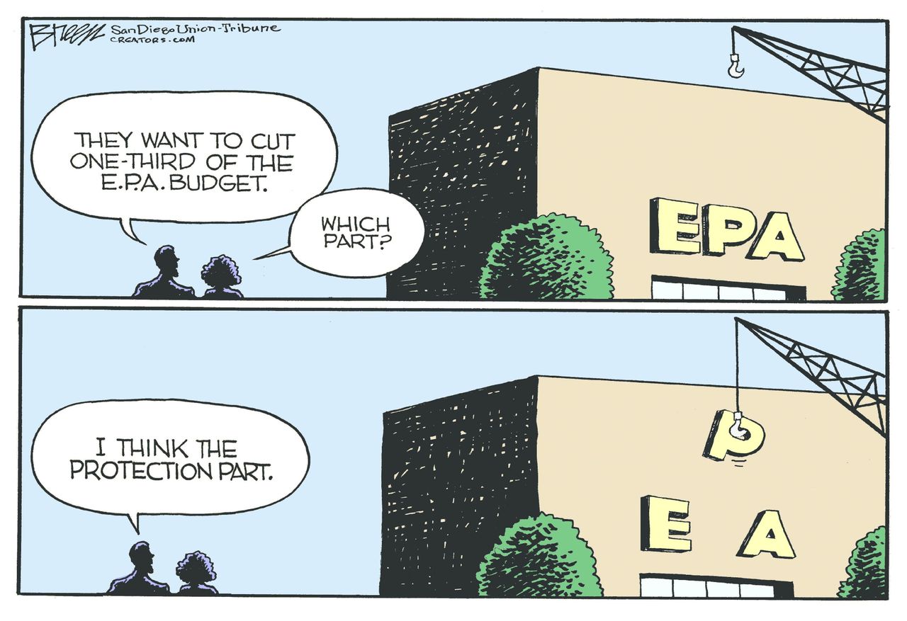 Political Cartoon U.S. EPA Budget cuts Trump Administration GOP