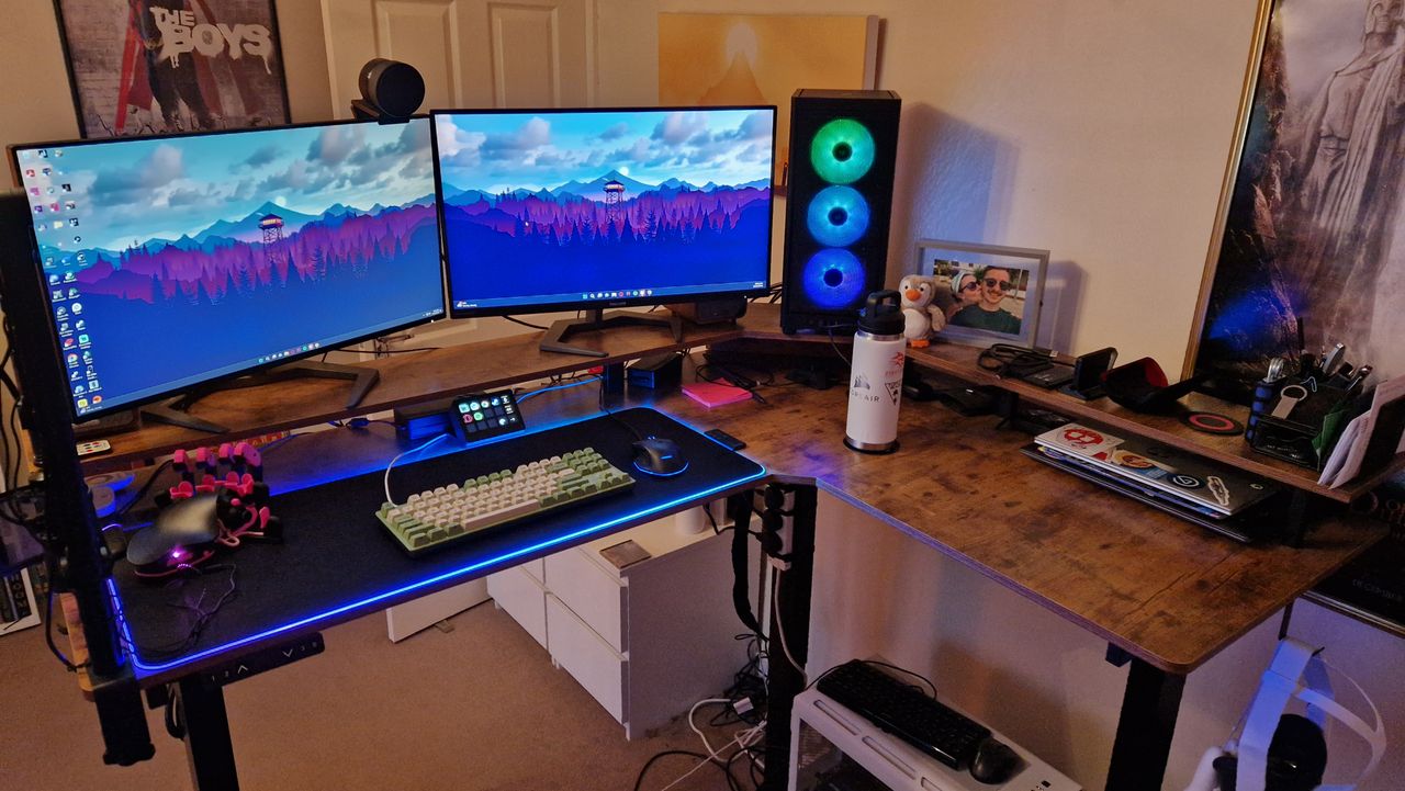 Fezibo Triple Motor L-Shaped Desk with no RGB lighting switched on