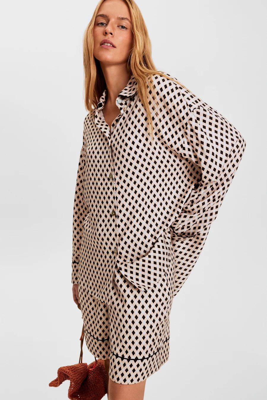 Cropped Cotton Pyjamas in Pink & Burgundy Stripe