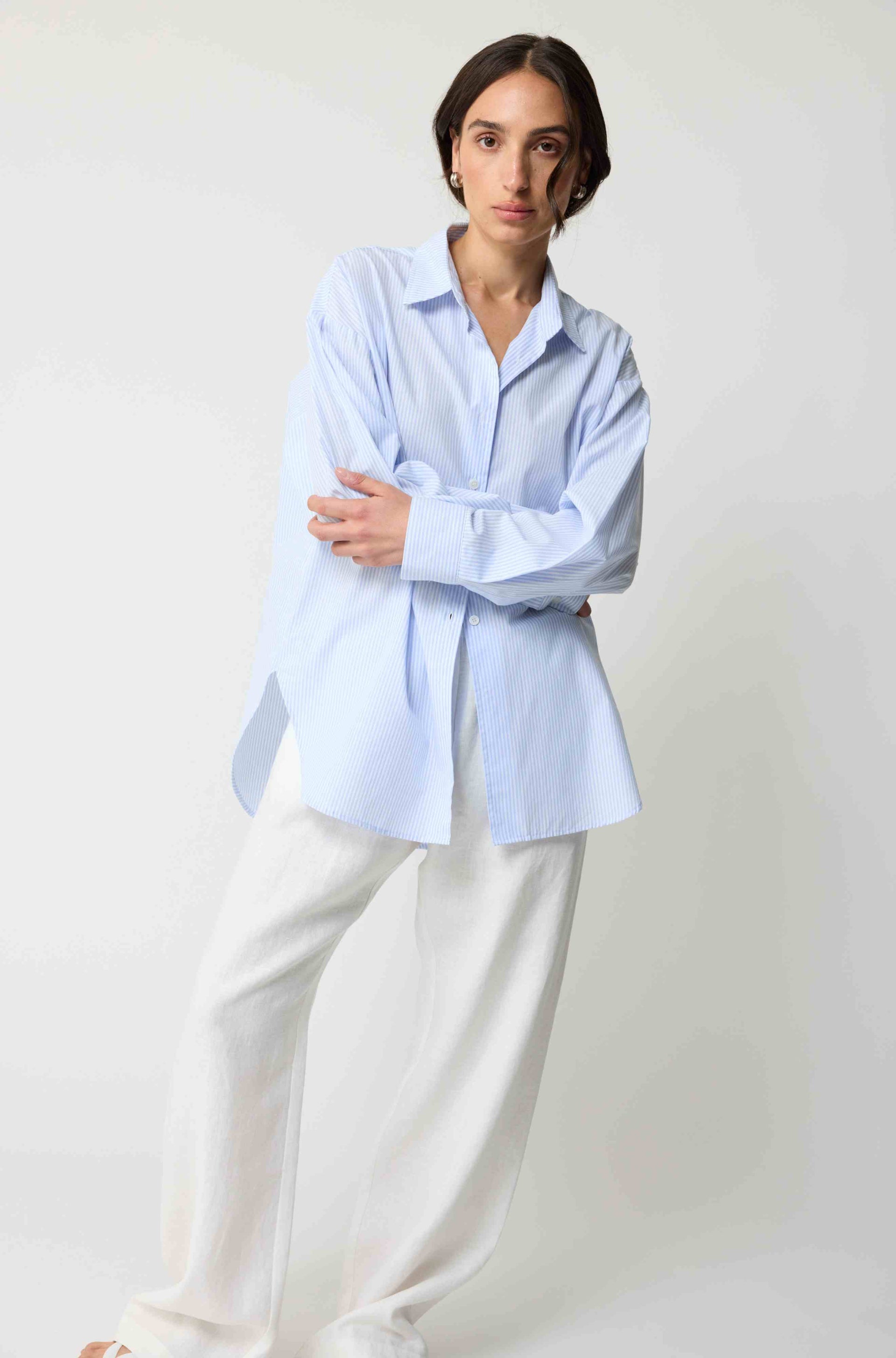 Oversized Cotton Shirt - Xs / Stripe Blue