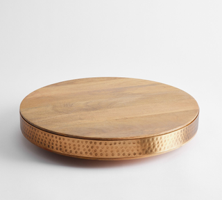 copper and wood lazy susan