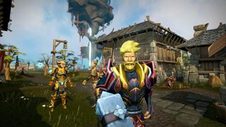 beste kostenlose Spiele: Mehrere Spieler stehen auf einem Dorfplatz in RuneScape