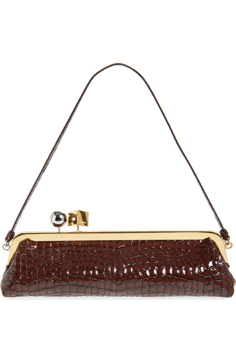 La Pochette Salon Croc Embossed Leather East/west Clutch