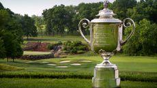 A view of the Wanamaker trophy from the 13th hole at Valhalla Golf Club on June 7, 2022 