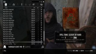 Best Skyrim mods — one of the Lost Grimoire mod's added spell tomes, available for purchase at a magic vendor.