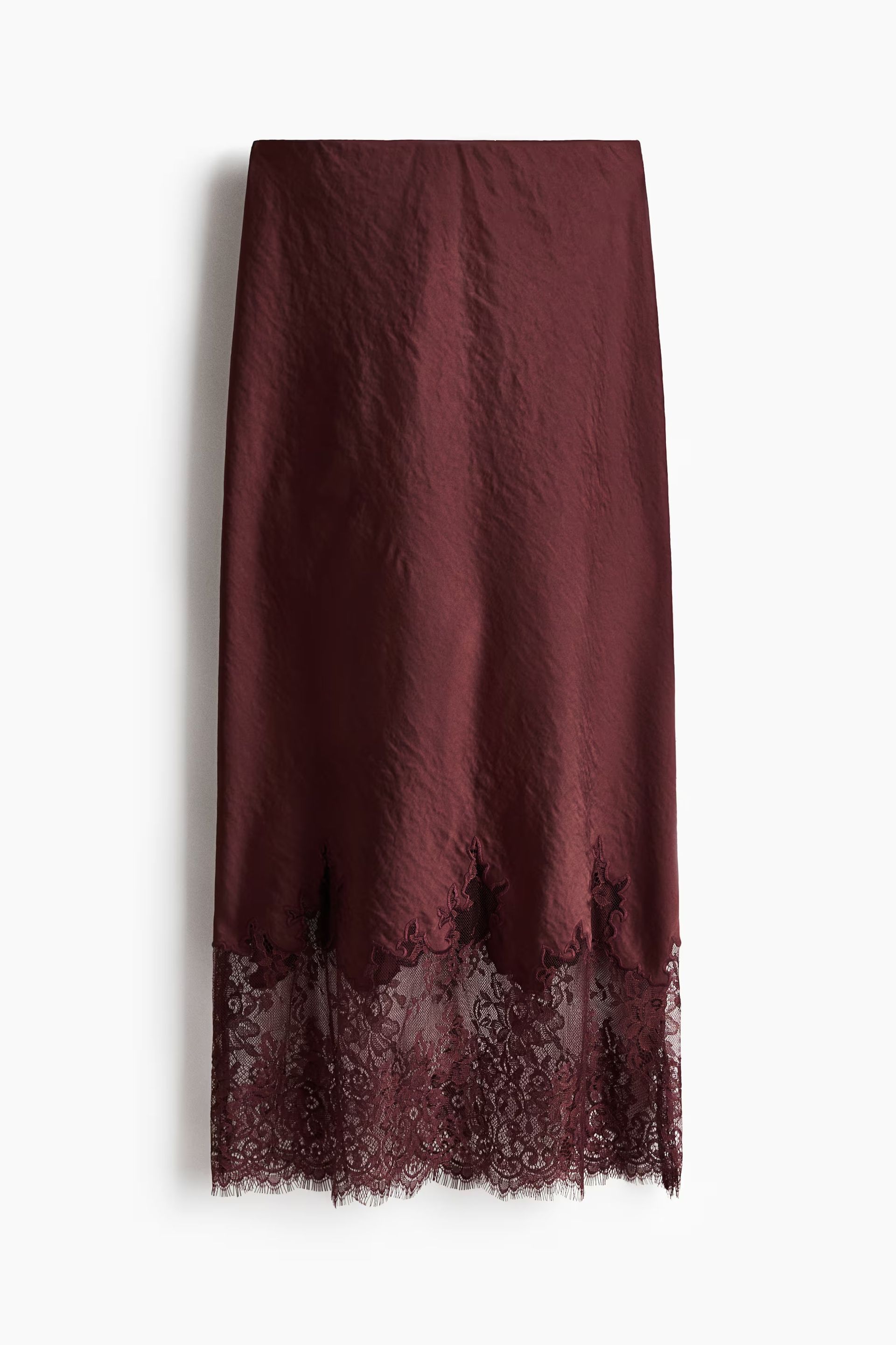 H&amp;M, Lace-Trimmed Satin Skirt