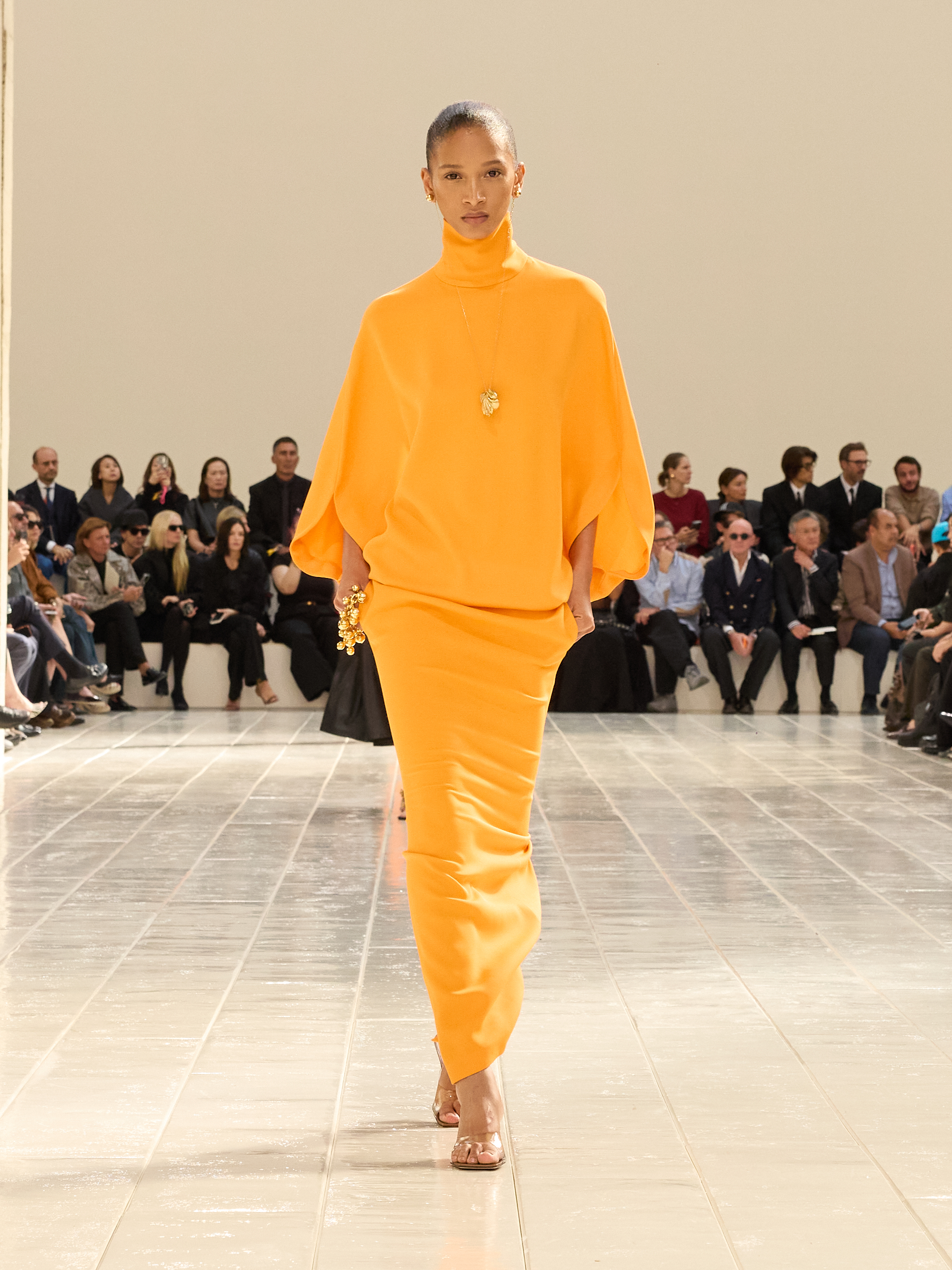A model walking in the Balenciaga Summer 2027 show during Paris Fashion Week.