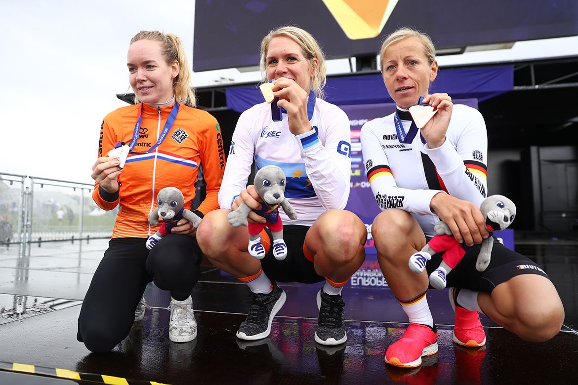 (L-R) Anna van der Breggen, Ellen van Djik and Trixi Worrack