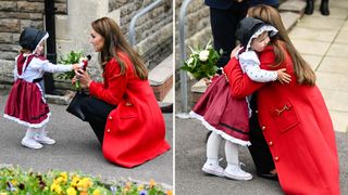 Two photos of Kate Middleton greeting a young fan