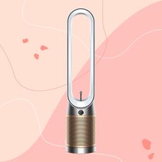 Dyson Find+Follow Purifier Cool on a pink background