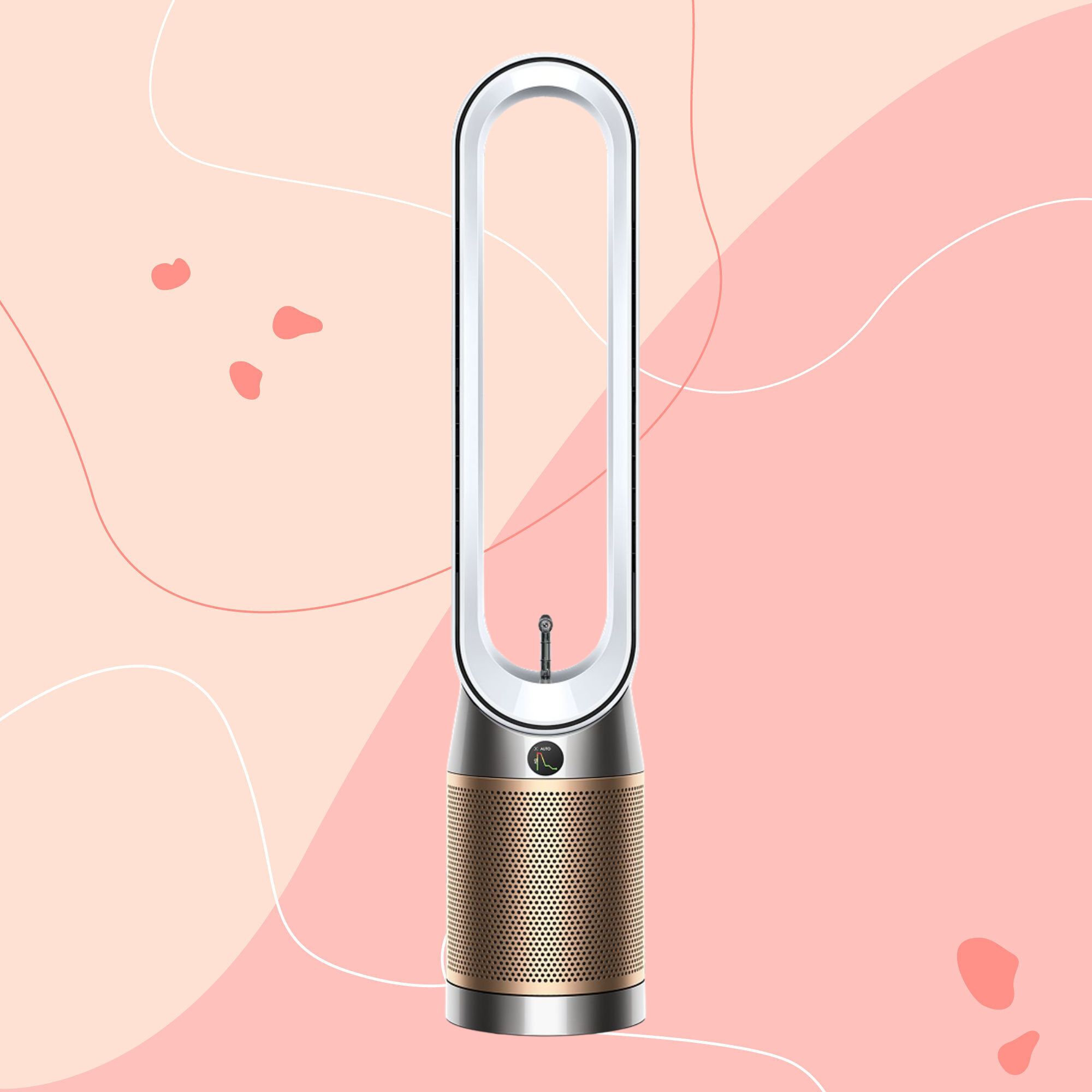 Dyson Find+Follow Purifier Cool on a pink background