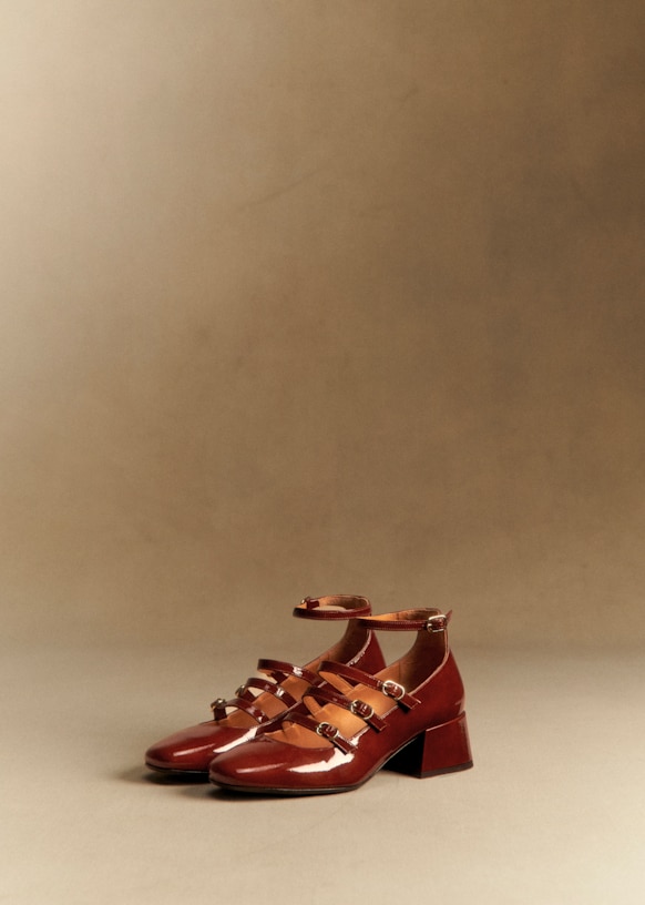 Elodie Mary Janes - Patent Mahogany - Patent Cowide Leather - S&amp;eacute;zane