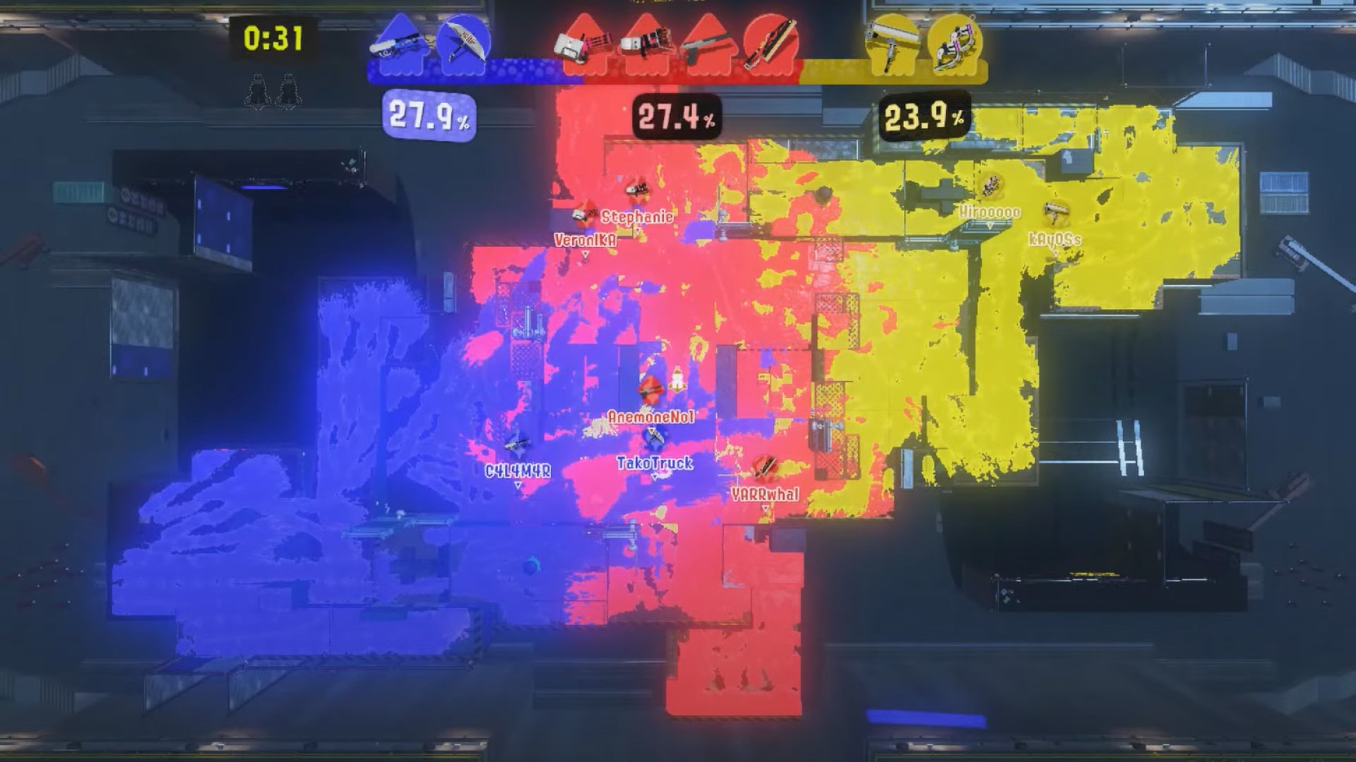 Splatoon 3 splatfest, Tricolor Turfwar ariel view