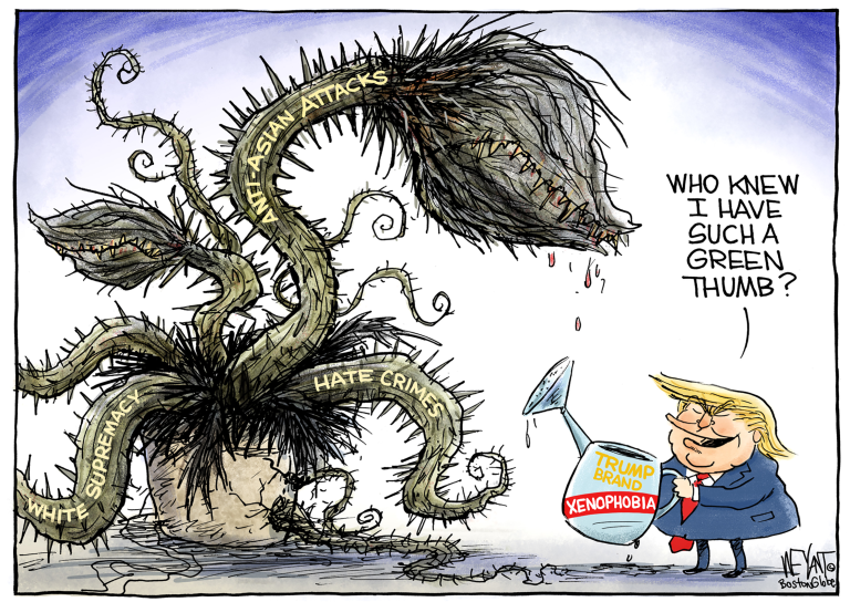 Political Cartoon U.S. trump xenophobia anti asian hate