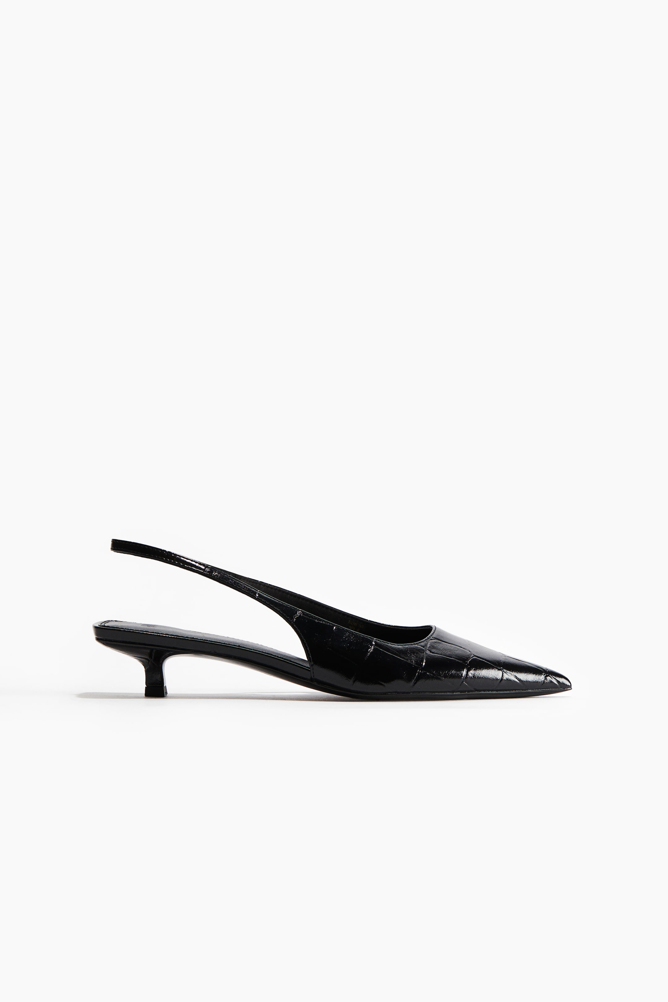 Kitten-Heeled Pointed Slingbacks - Black