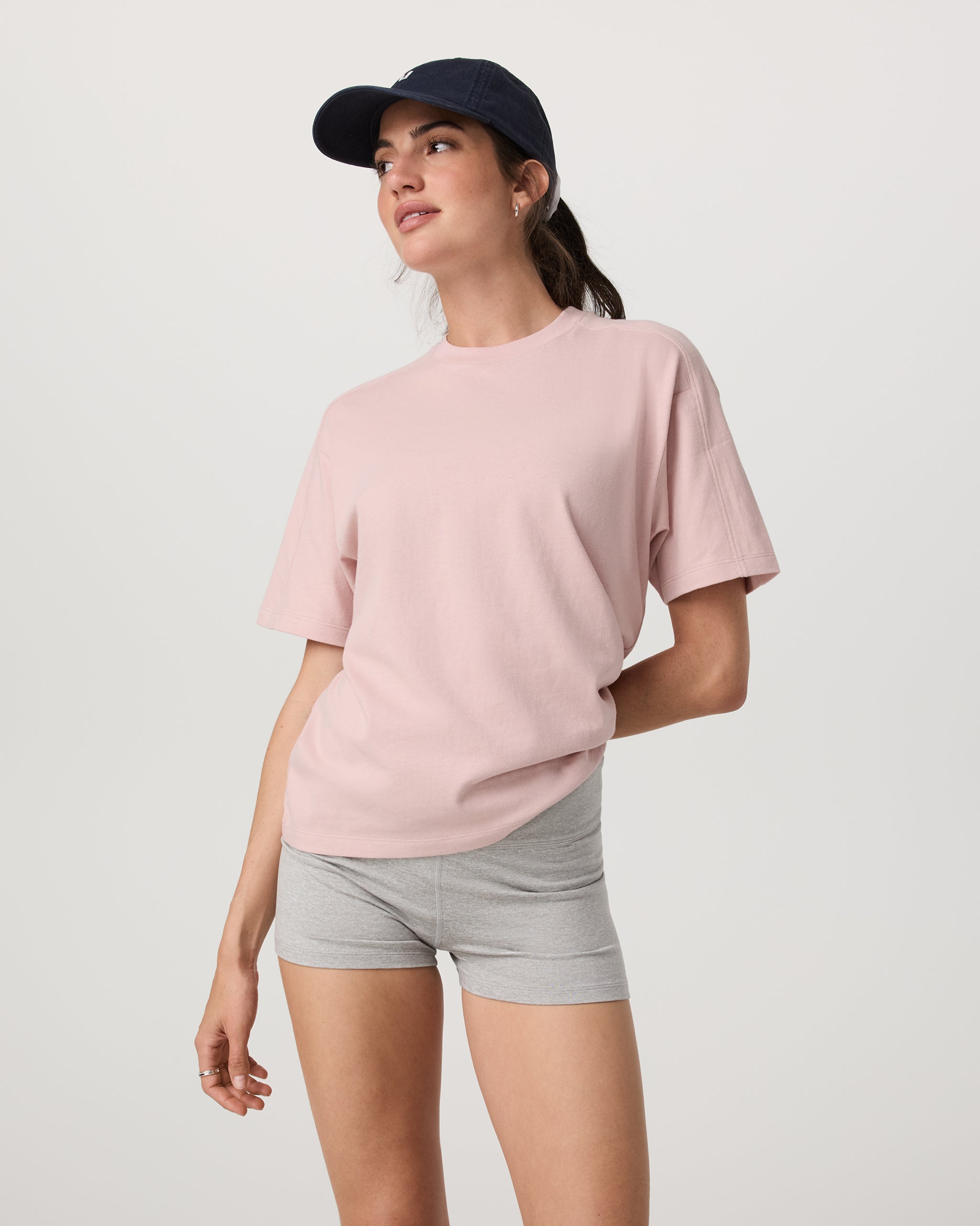 Short Sleeve Heavyweight Oversized Cotton Tee - Vintage Rose - Xxs