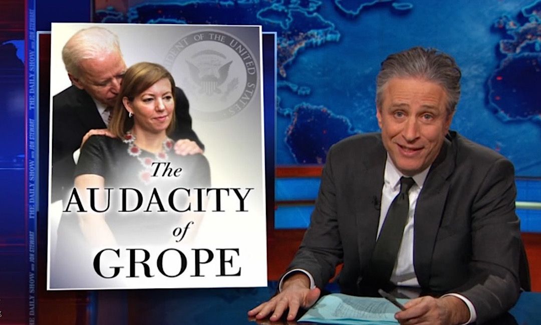 Jon Stewart cringes at Joe Biden&amp;#039;s &amp;quot;lady-touching&amp;quot;