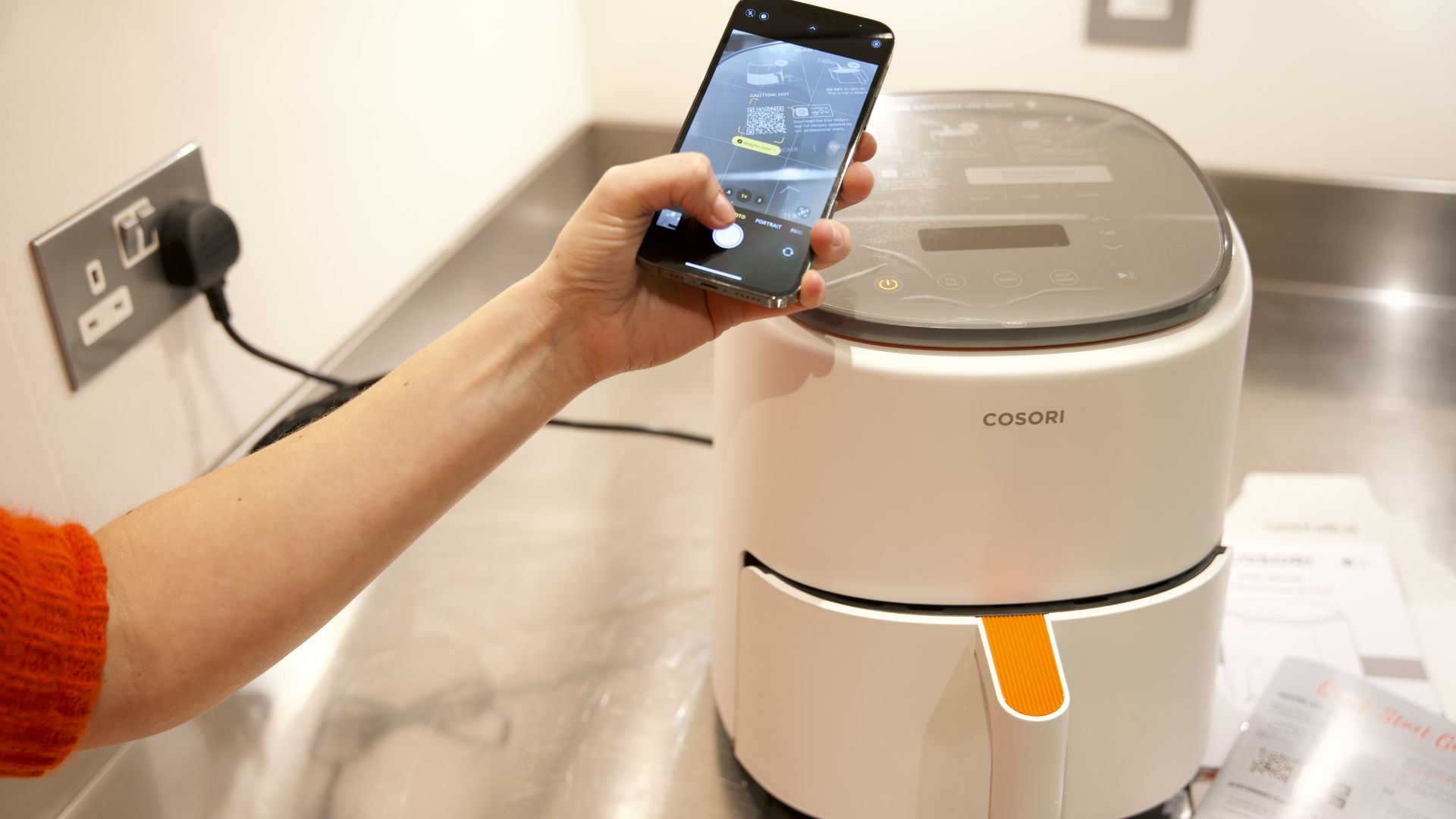 QR code on Cosori air fryer being tested as one of our best air fryers