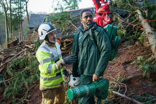 Michael working with Charles Venn on a rescue scene in Casualty.