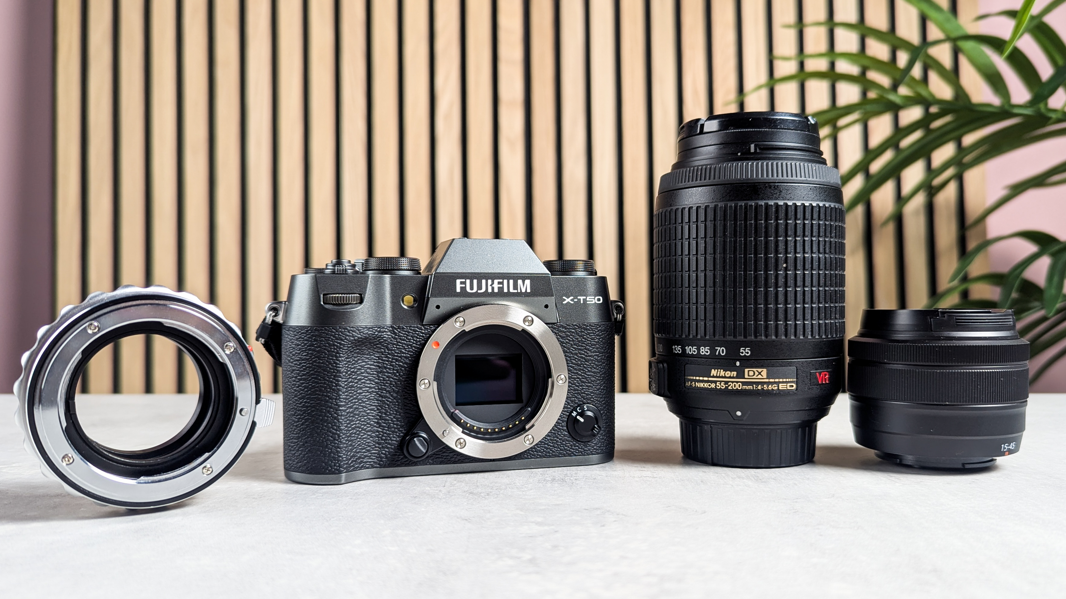 Fujifilm X-T50, a Nikkor lens and a lens adapter