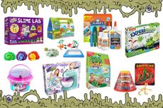 Collage showing the best slime toys, including Slime Baff, Smashers Lava Slime Surprise and Galt's Slime Lab