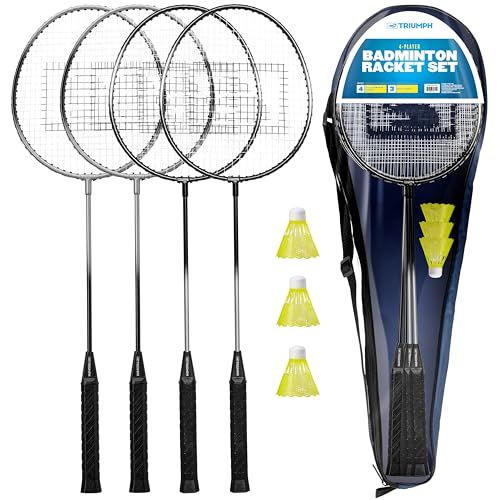 Badminton Set for Backyard & Outdoors With 4 Steel Rackets, 3 Badminton Birdies & Carry Bag