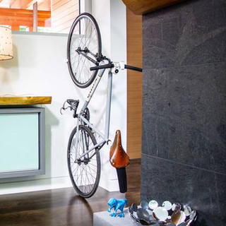 room with television and bicycle