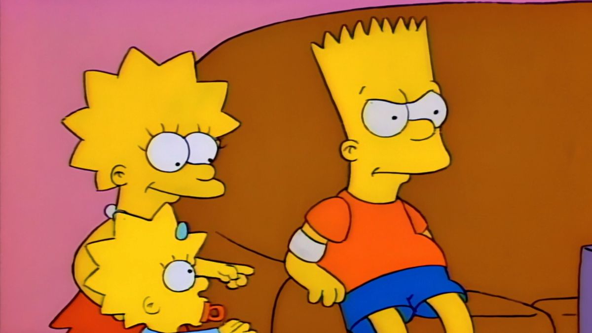 Lisa and Maggie are fascinated by Bart&#039;s tattoo removal bandage in The Simpsons.