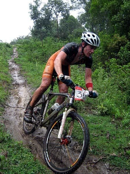 Luke Fetch slips down the spooky chute at Illinbah on his last lap before the race was stopped due to the very dramatic storm.