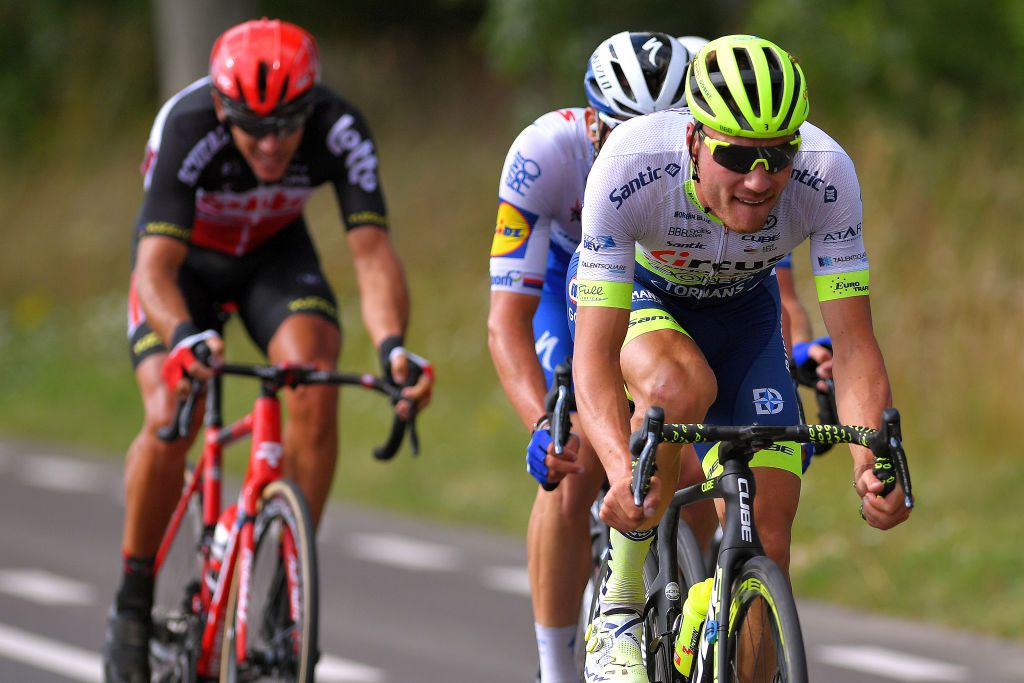 WAVRE BELGIUM AUGUST 17 Loic Vliegen of Belgium and Team Circus Wanty Gobert Zdenek Stybar of Czech Republic and Team Deceuninck QuickStep Philippe Gilbert of Belgium and Team Lotto Soudal Breakaway during the 41st Tour de Wallonie 2020 Stage 2 a 1723km stage from Frasnes Lez Anvaing to Wavre TourdeWallonie TRW2020 on August 17 2020 in Wavre Belgium Photo by Luc ClaessenGetty Images