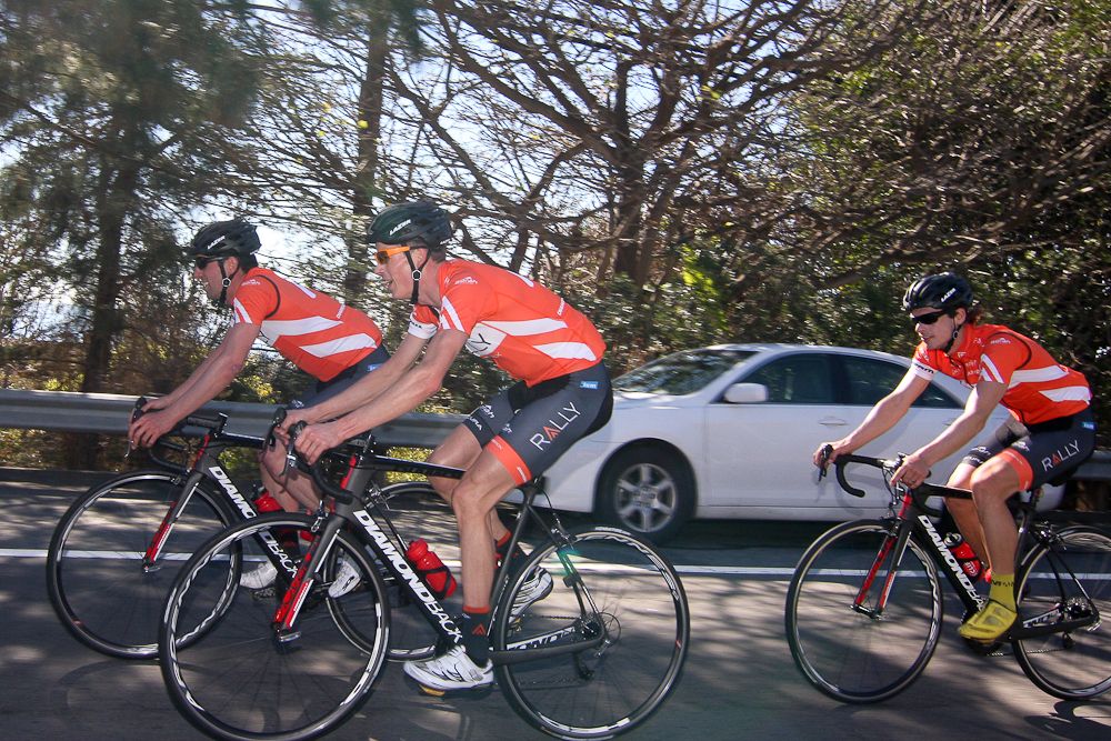 Rally Cycling's Eric Young, Will Routley and Bjorn Selander.