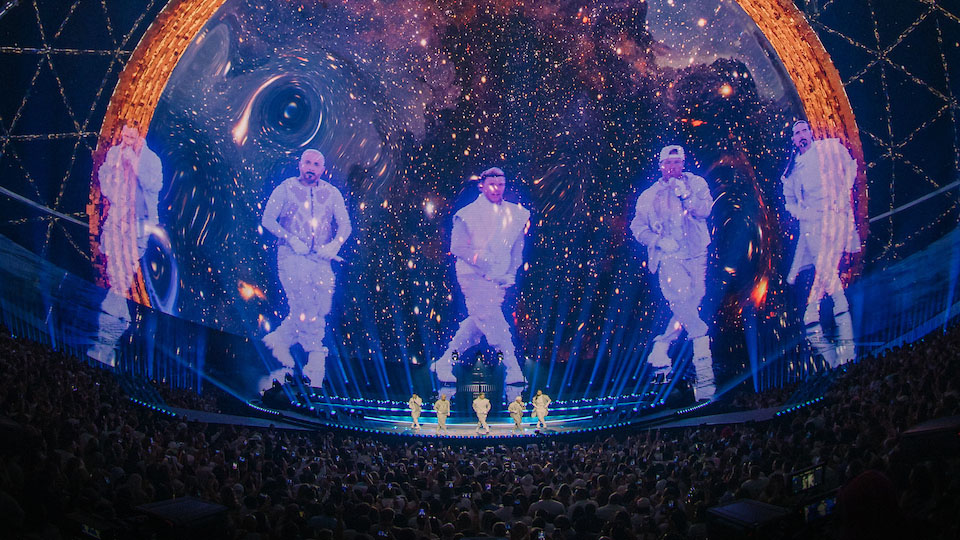 The Backstreet Boys larger than life on the Sphere display.