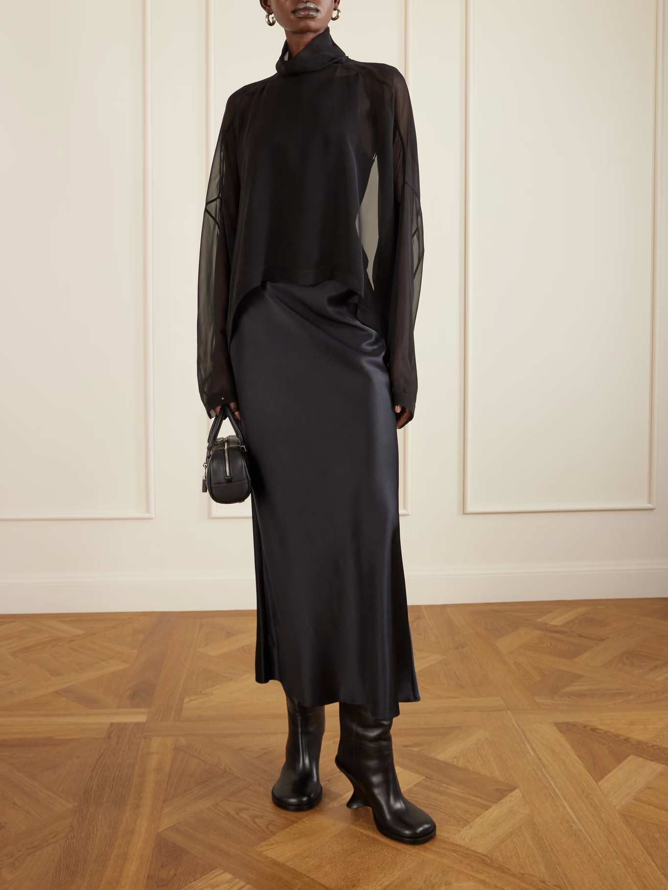 Rick Owens Jumbo Tabard silk-chiffon turtleneck blouse