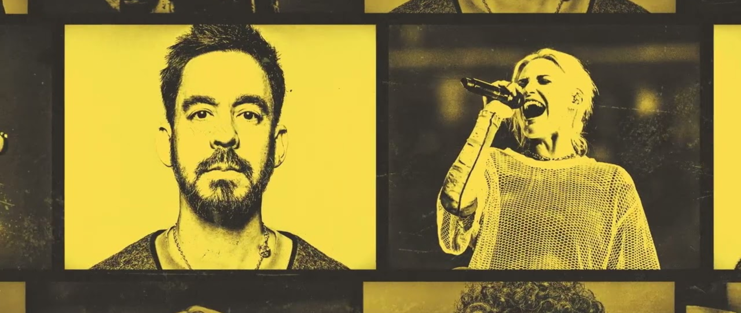 Linkin Park members in black and yellow