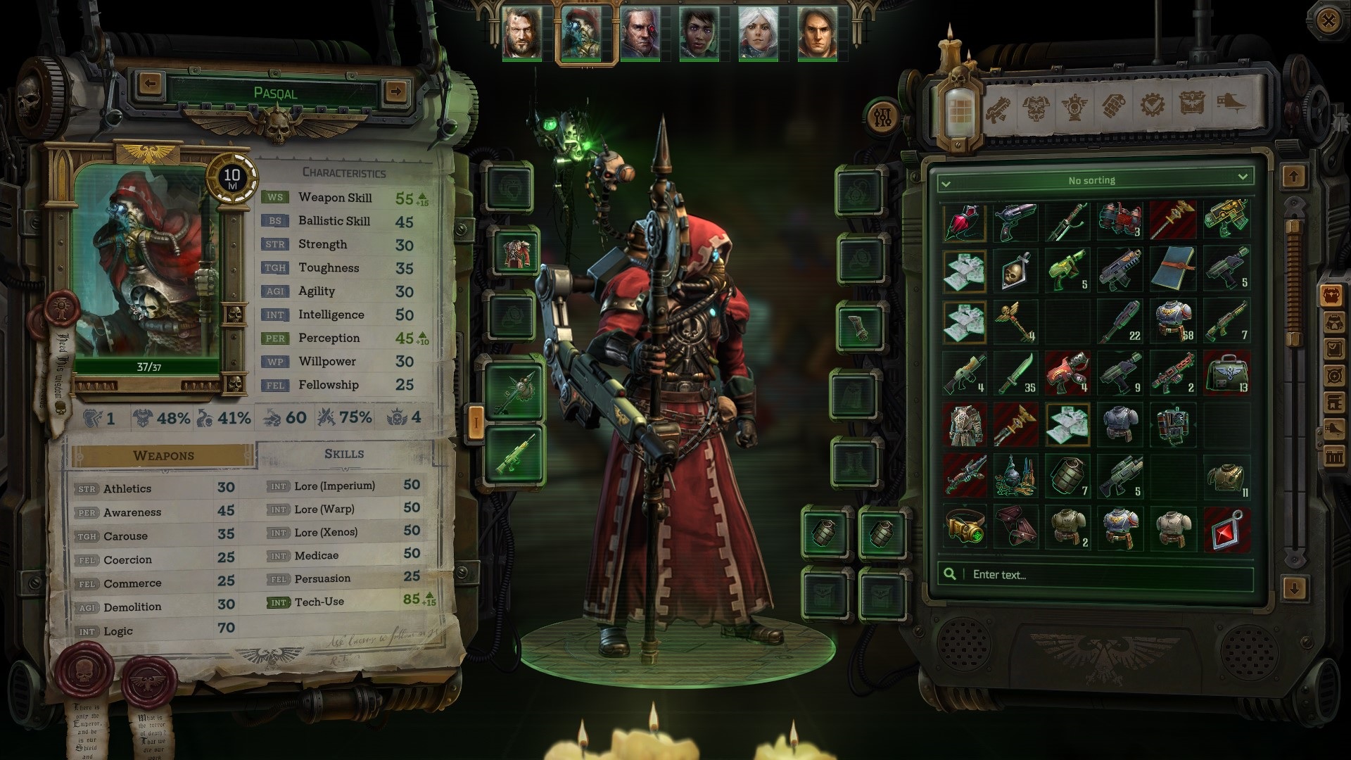 Warhammer 40,000: inventario de Rogue Trader Pasqal